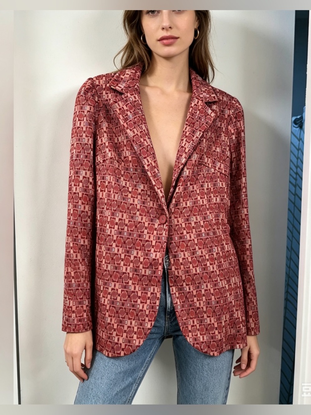 NWT Biancoghiaccio Italy Geometric Patterned Women's Blazer Jacket 42 medium 6